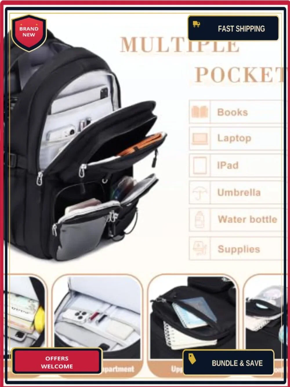 3PC School Backpack Set for Teen Girls Kids, 15.6